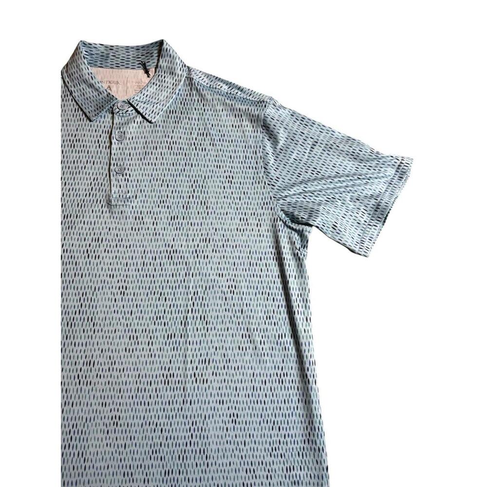 Antigua Men’s Large Stretch Golf Polo Robin’s Egg Blue With Geometric Print New - Picture 3 of 6